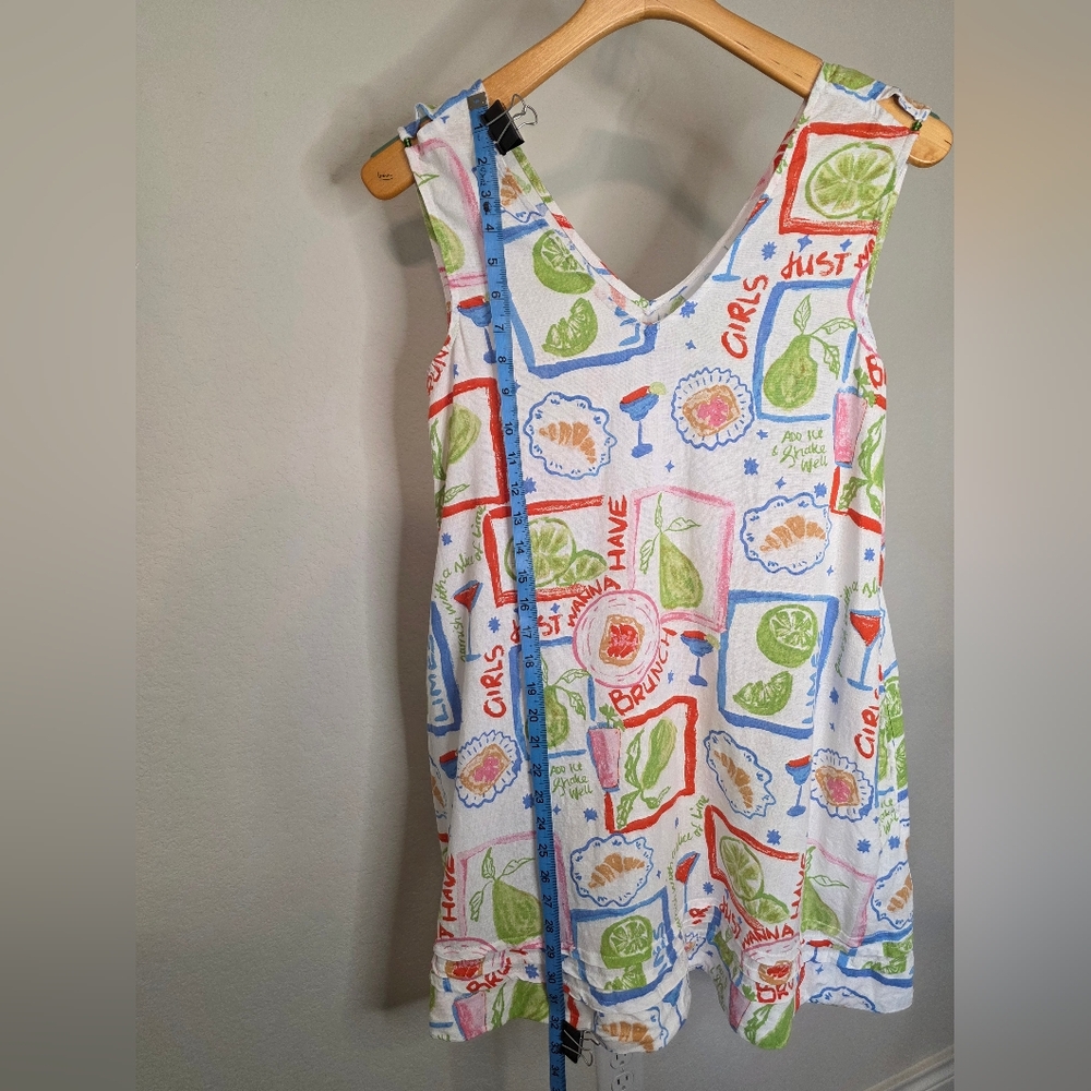 Cynthia Rowley Linen Blend Sundress XS Brunch Print Sleeveless Pockets - Picture 7 of 15